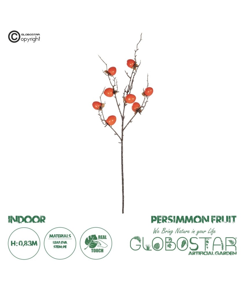 GloboStar® Artificial Garden ORANGE PERSIMMON FRUIT BRANCH 21438 Τεχνητό Διακοσμητικό Πορτοκαλί Κλαδί Λωτός Y83cm